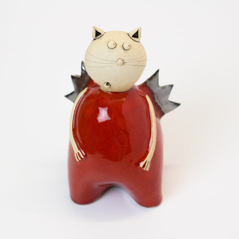 Ceramic Cat with Wings - Red