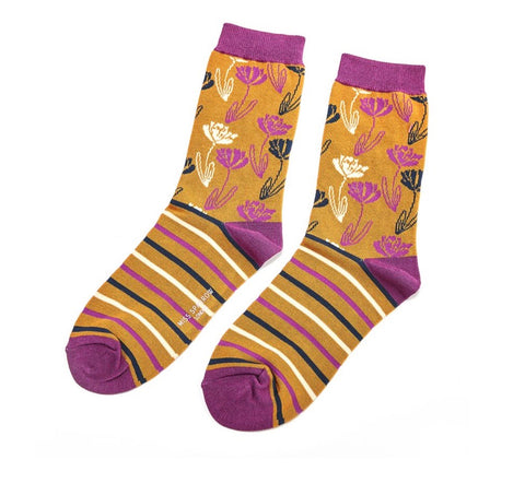 Socks - Bamboo - Wild Floral - Mustard