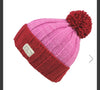 Bobble Hat Moss Yarn with Turn Up Red Pink