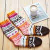 Woollen Fairisle Slipper Socks - Natural, Peach and Pink